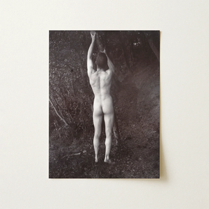 Man Posing Naked Holding Branch of a Tree - Edwin Nichol Fallaize Art Print / Canvas, Man Posing Naked, Posing Naked Holding, Naked Holding