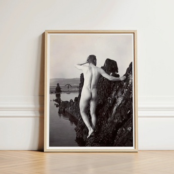 Man Posing Naked on a Rocky Outcrop - Edwin Nichol Fallaize Art Print / Canvas Minimalist Wooden-framed Black-and-white Photographic Nude