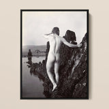 Man Posing Naked on a Rocky Outcrop - Edwin Nichol Fallaize Art Print / Canvas, 12x16’’ / 31x41cm / Black Frame, Posters Prints & Visual