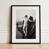 Man Posing Naked on a Rocky Outcrop - Edwin Nichol Fallaize Art Print / Canvas, 12x16’’ / 31x41cm / Black Frame / Matboard, Posters Prints