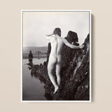 Man Posing Naked on a Rocky Outcrop - Edwin Nichol Fallaize Art Print / Canvas, 12x16’’ / 31x41cm / White Frame, Posters Prints & Visual