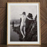 Man Posing Naked on a Rocky Outcrop - Edwin Nichol Fallaize Art Print / Canvas, 24x32’’ / 61x81cm / Natural Frame / Matboard, Posters