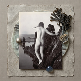 Man Posing Naked on a Rocky Outcrop - Edwin Nichol Fallaize Art Print / Canvas Textured Square-framed Collage Black-and-white Photograph