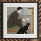 Man Reading a Book - Edward Penfield Art Print / Canvas, 12x12’’ / 31x31cm / Black Frame / Matboard, Posters Prints & Visual Artwork, Toby