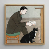 Man Reading a Book - Edward Penfield Art Print / Canvas, 12x12’’ / 31x31cm / Natural Frame, Posters Prints & Visual Artwork, Toby Leon