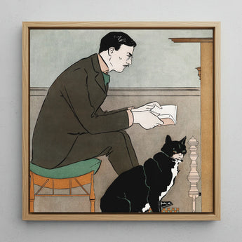 Man Reading a Book - Edward Penfield Art Print / Canvas, 12x12’’ / 31x31cm / Natural Frame, Posters Prints & Visual Artwork, Toby Leon
