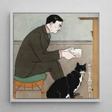 Man Reading a Book - Edward Penfield Art Print / Canvas, 12x12’’ / 31x31cm / White Frame, Posters Prints & Visual Artwork, Toby Leon