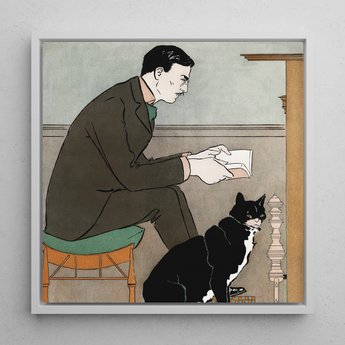 Man Reading a Book - Edward Penfield Art Print / Canvas, 12x12’’ / 31x31cm / White Frame, Posters Prints & Visual Artwork, Toby Leon