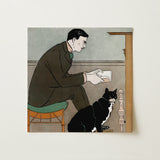 Man Reading a Book - Edward Penfield Art Print / Canvas Vintage-style Illustration Dark Suit Black White, Amber-orange Chair, Penfield’s,