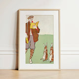 Man Reading a Book with Hares - Edward Penfield Art Print / Canvas, 12x18’’ / 31x46cm / Natural Frame / Matboard, Posters Prints & Visual