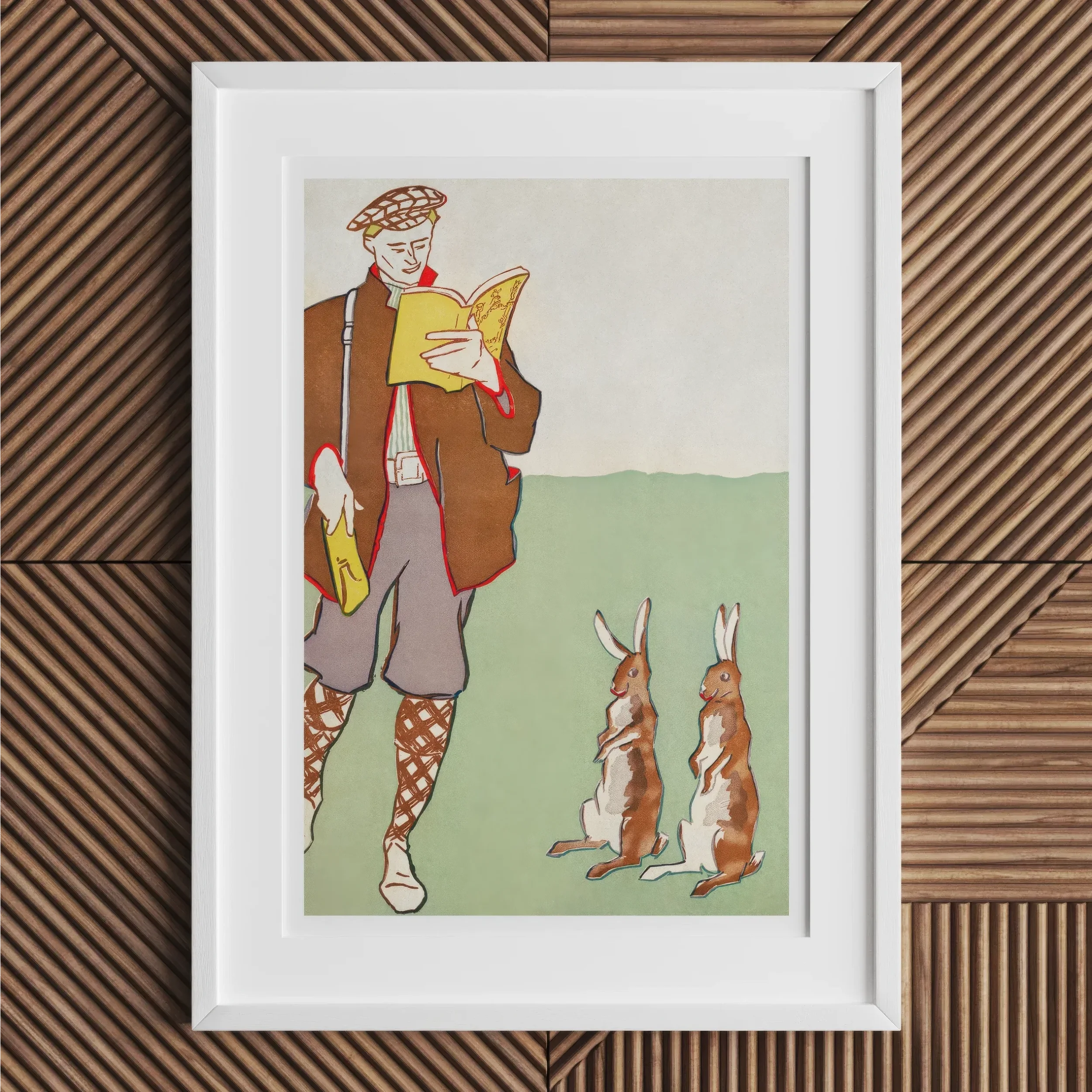 Man Reading a Book with Hares - Edward Penfield Art Print - Posters Prints & Visual Artwork