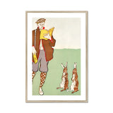 Man Reading a Book with Hares - Edward Penfield Art Print, Framed Illustration Person Two Attentive Rabbits