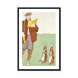 Man Reading a Book with Hares - Edward Penfield Art Print, Framed Illustration Person Two Attentive Rabbits