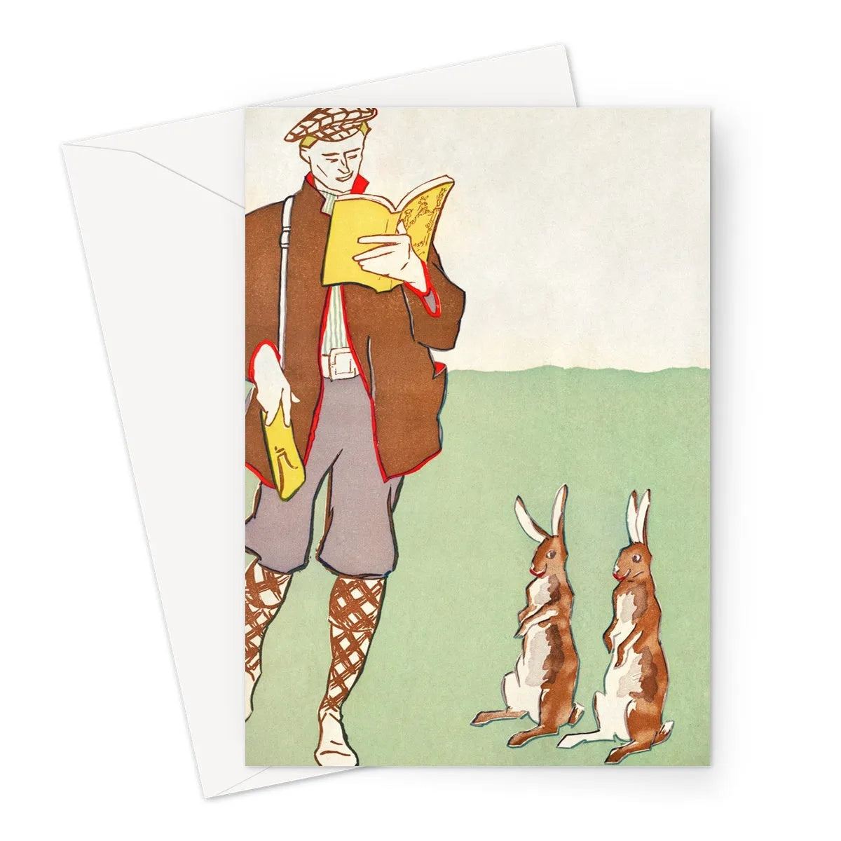 Man Reading a Book With Hares By Edward Penfield Greeting Card - A5 Portrait / 1 Card - Greeting & Note Cards