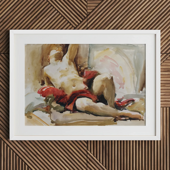 Man with Red Drapery - John Singer Sargent Art Print / Canvas, 30x20’’ / 76x51cm / White Frame / Matboard, Posters Prints & Visual Artwork,