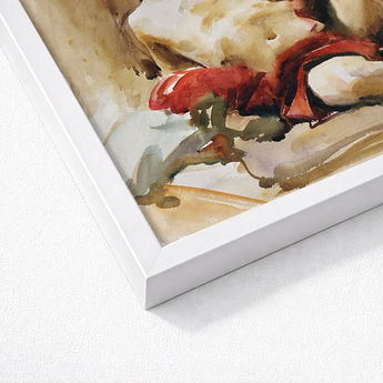 Watercolor Painting Sleek White Frame Bold Red Earthy John Singer Sargent, Drapery, Announces, Post-1900 Male