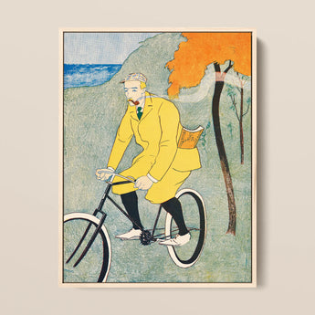Man Riding Bicycle - Edward Penfield Art Print / Canvas, 12x16’’ / 31x41cm / Natural Frame, Posters Prints & Visual Artwork, Toby Leon