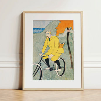 Man Riding Bicycle - Edward Penfield Art Print / Canvas, 12x16’’ / 31x41cm / Natural Frame / Matboard, Posters Prints & Visual Artwork,