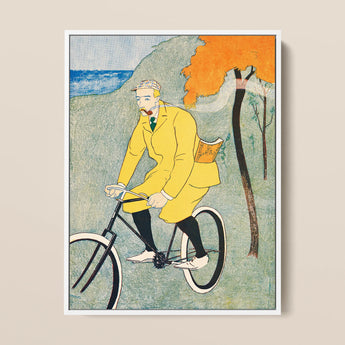 Man Riding Bicycle - Edward Penfield Art Print / Canvas, 12x16’’ / 31x41cm / White Frame, Posters Prints & Visual Artwork, Toby Leon