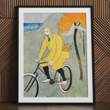 Man Riding Bicycle - Edward Penfield Art Print / Canvas, 24x32’’ / 61x81cm / Black Frame / Matboard, Posters Prints & Visual Artwork, Toby