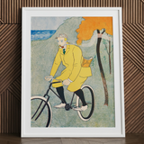 Man Riding Bicycle - Edward Penfield Art Print / Canvas, 24x32’’ / 61x81cm / White Frame / Matboard, Posters Prints & Visual Artwork, Toby