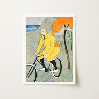 Man Riding Bicycle - Edward Penfield Art Print / Canvas, Penfield’s, Gay Nineties Mid-pedal, Chrome-yellow Overcoat Thrown, Forward Prints