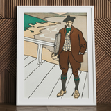 Man Smoking a Pipe - Edward Penfield Art Print / Canvas, 24x32’’ / 61x81cm / White Frame / Matboard, Posters Prints & Visual Artwork, Toby