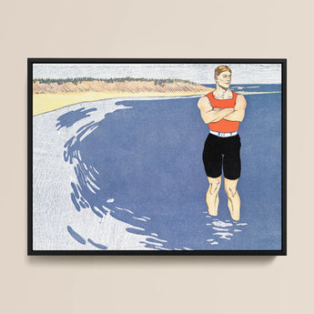 Man Standing in the Sea - Edward Penfield Art Print / Canvas, 16x12’’ / 41x31cm / Black Frame, Posters Prints & Visual Artwork, Toby Leon