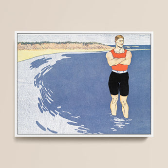 Man Standing in the Sea - Edward Penfield Art Print / Canvas, 16x12’’ / 41x31cm / White Frame, Posters Prints & Visual Artwork, Toby Leon