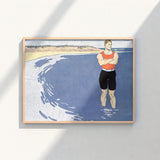 Framed Illustration Muscular Man Orange Tank Black Shorts Standing, Penfield’s, Vermilion-red Vest Blazing, Flat Slate-blue Water, Edward
