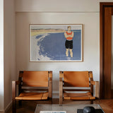 Man Standing in the Sea - Edward Penfield Art Print / Canvas Framed Artwork Muscular Man Orange Black Shorts Beach Standing, Penfield’s