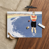 Man Standing in the Sea - Edward Penfield Art Print / Canvas Rectangular Illustrated Magnetic Board Vintage-style Depiction Swimmer Orange