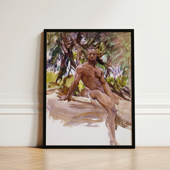 Black-framed Painting Muscular Man Trees Rendered Impressionistic Brushstrokes John Singer Sargent, Nude, Art