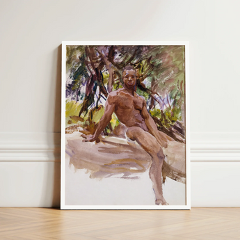 Framed Watercolor Painting Muscular Man Outdoors Rendered Earthy John Singer Sargent, Nude, Art