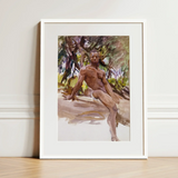 Man and Trees - John Singer Sargent Art Print / Canvas Framed Watercolor Painting Muscular Man Outdoors Rendered Earthy John Singer