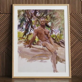 John Singer Sargent watercolor painting of muscular man outdoors.