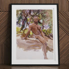 Man and Trees - John Singer Sargent Art Print, Framed Watercolor Painting Nude Male Figure Seated Natural