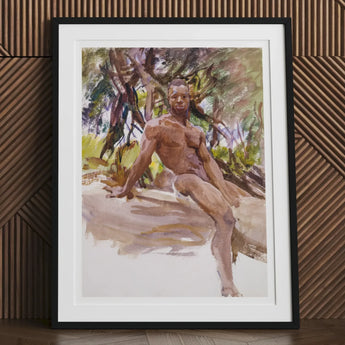 Man and Trees John Singer Sargent Art Print, Framed Watercolor Painting Nude Male Figure Seated Natural