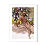 Man and Trees John Singer Sargent Art Print, Watercolor Painting Nude Figure Seated Outdoors