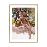 Man and Trees John Singer Sargent Art Print, Watercolor Painting Nude Figure Seated Outdoors