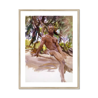 Man and Trees John Singer Sargent Art Print, Watercolor Painting Nude Figure Seated Outdoors