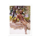 Man and Trees - John Singer Sargent Art Print, Watercolor Painting Nude Figure Seated Outdoors