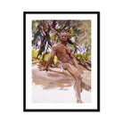 Man and Trees - John Singer Sargent Art Print, Watercolor Painting Nude Figure Seated Outdoors