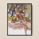 Man and Trees - John Singer Sargent Nude Art Framed Canvas, Painting Nude Male Figure Seated Outdoors Among Trees