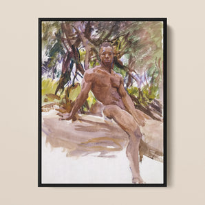 Man and Trees - John Singer Sargent Nude Art Framed Canvas, Painting Nude Male Figure Seated Outdoors Among Trees