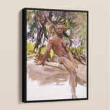 Man and Trees - John Singer Sargent Nude Art Framed Canvas, Watercolor Painting Nude Figure Seated Outdoors