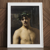 John Singer Sargent art print of man with laurel wreath, framed.
