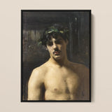 Man Wearing Laurels - John Singer Sargent Art Print / Canvas Black-framed Oil Painting Shirtless Dark Hair Green, Sultry Allure Prints
