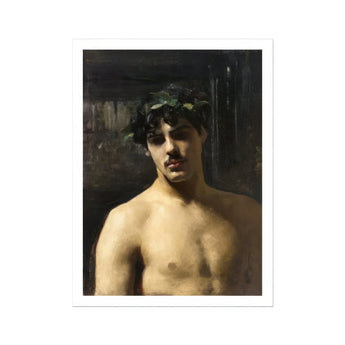 Man Wearing Laurels - John Singer Sargent Art Print / Canvas Classical Oil Painting Portrait Shirtless Figure Laurel Wreath, Sultry Allure