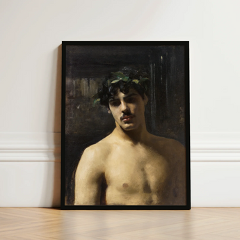 Framed Oil Painting Young Man Dark Hair Green John Singer Sargent, Art, Sultry Allure